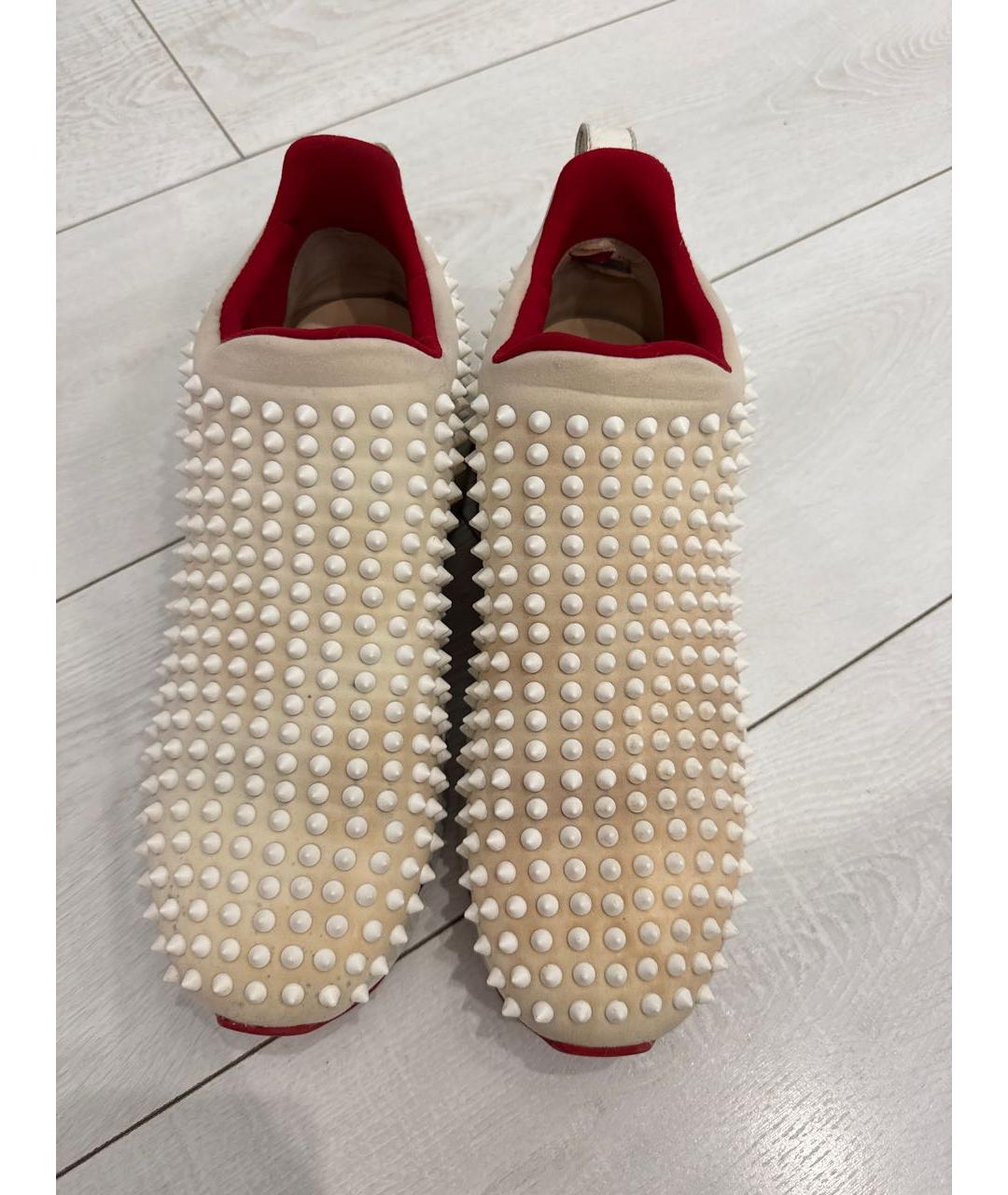 CHRISTIAN LOUBOUTIN Белые текстильные низкие кроссовки / кеды, фото 3