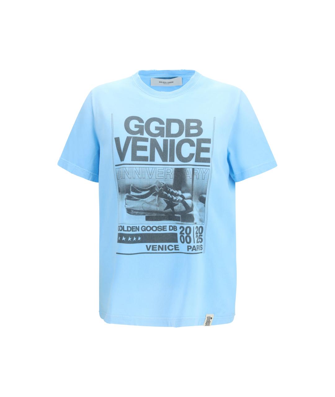 GOLDEN GOOSE DELUXE BRAND Голубая хлопковая футболка, фото 4