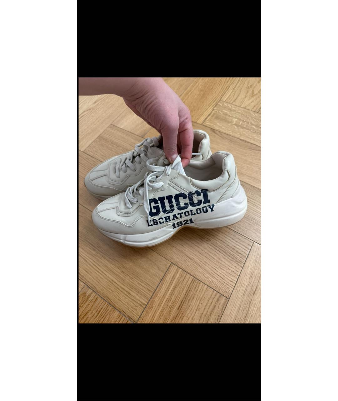 GUCCI Бежевые кожаные низкие кроссовки / кеды, фото 9