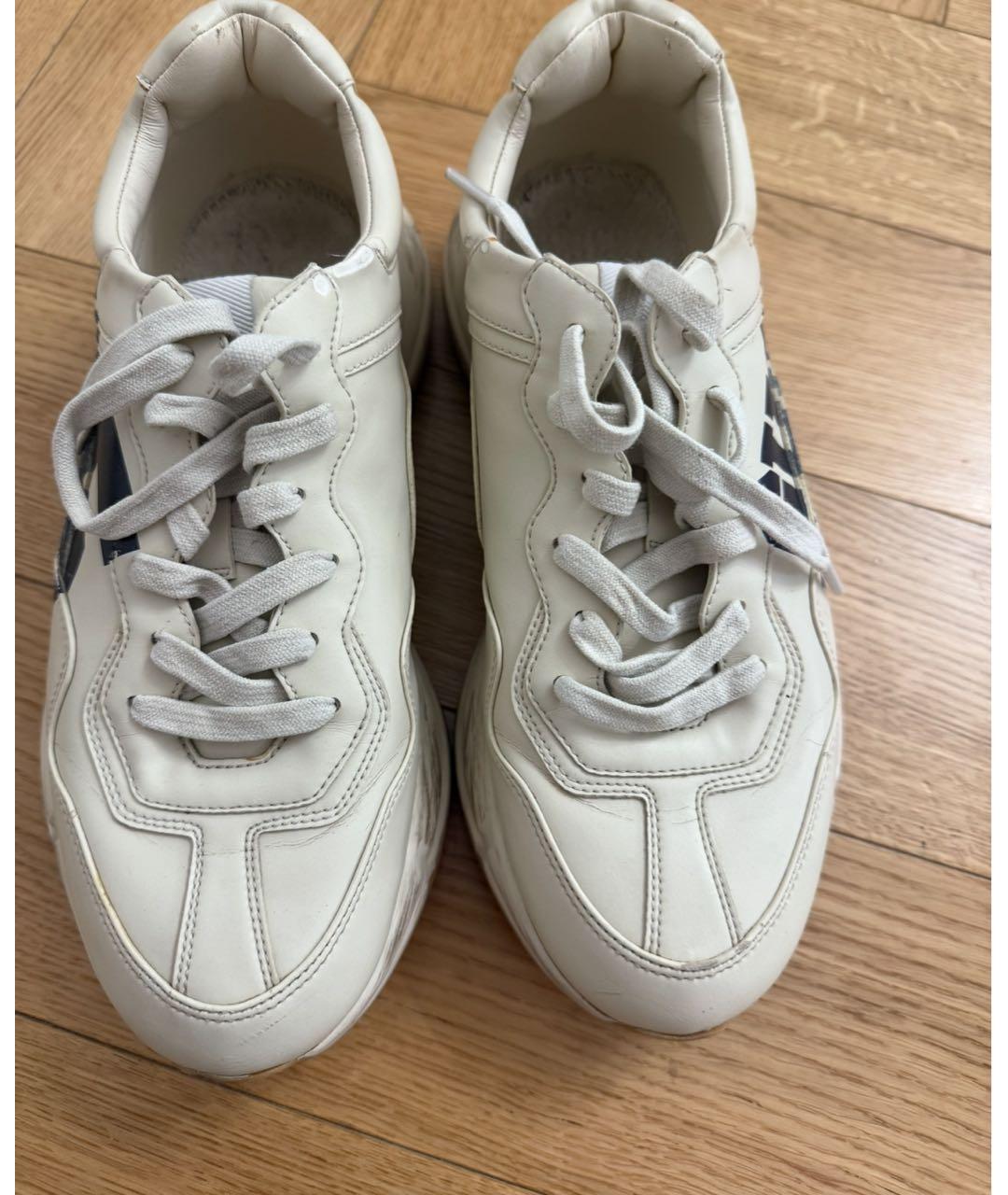 GUCCI Бежевые кожаные низкие кроссовки / кеды, фото 8