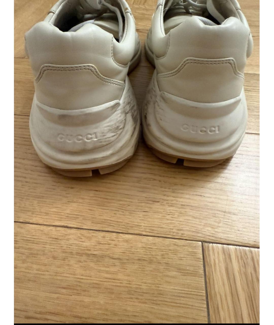 GUCCI Бежевые кожаные низкие кроссовки / кеды, фото 5