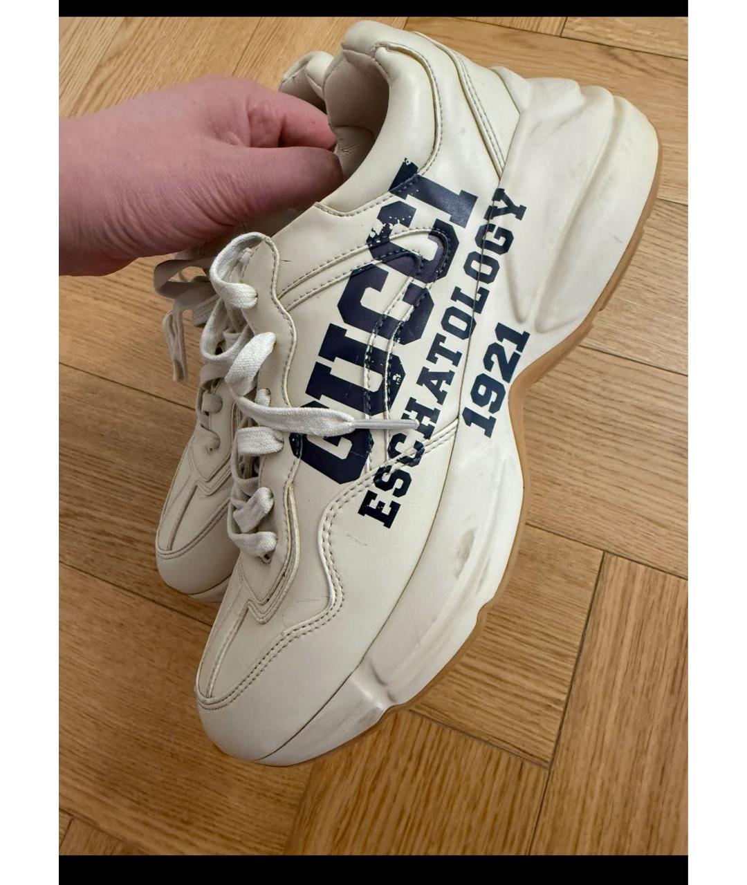 GUCCI Бежевые кожаные низкие кроссовки / кеды, фото 4