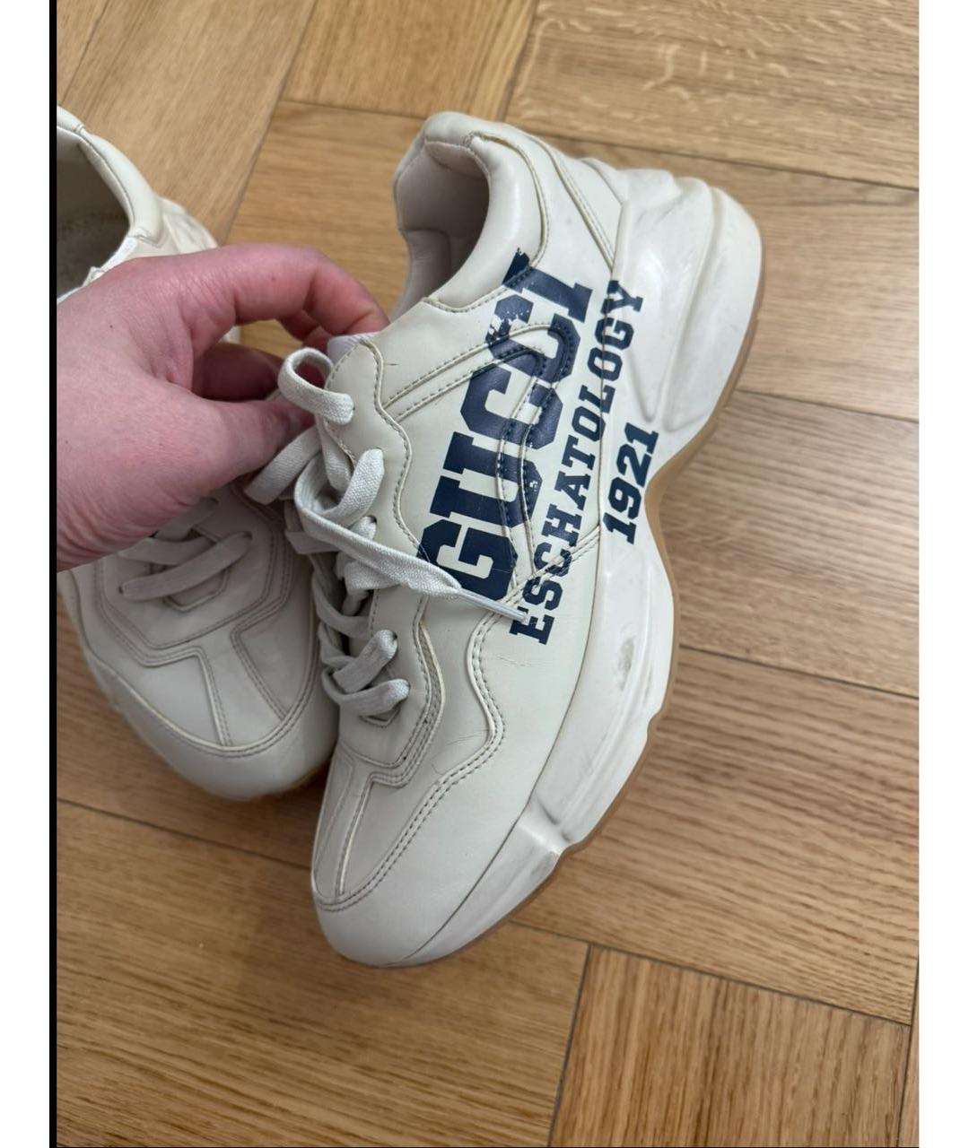 GUCCI Бежевые кожаные низкие кроссовки / кеды, фото 6