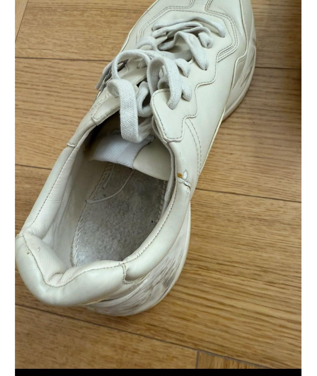 GUCCI Бежевые кожаные низкие кроссовки / кеды, фото 3