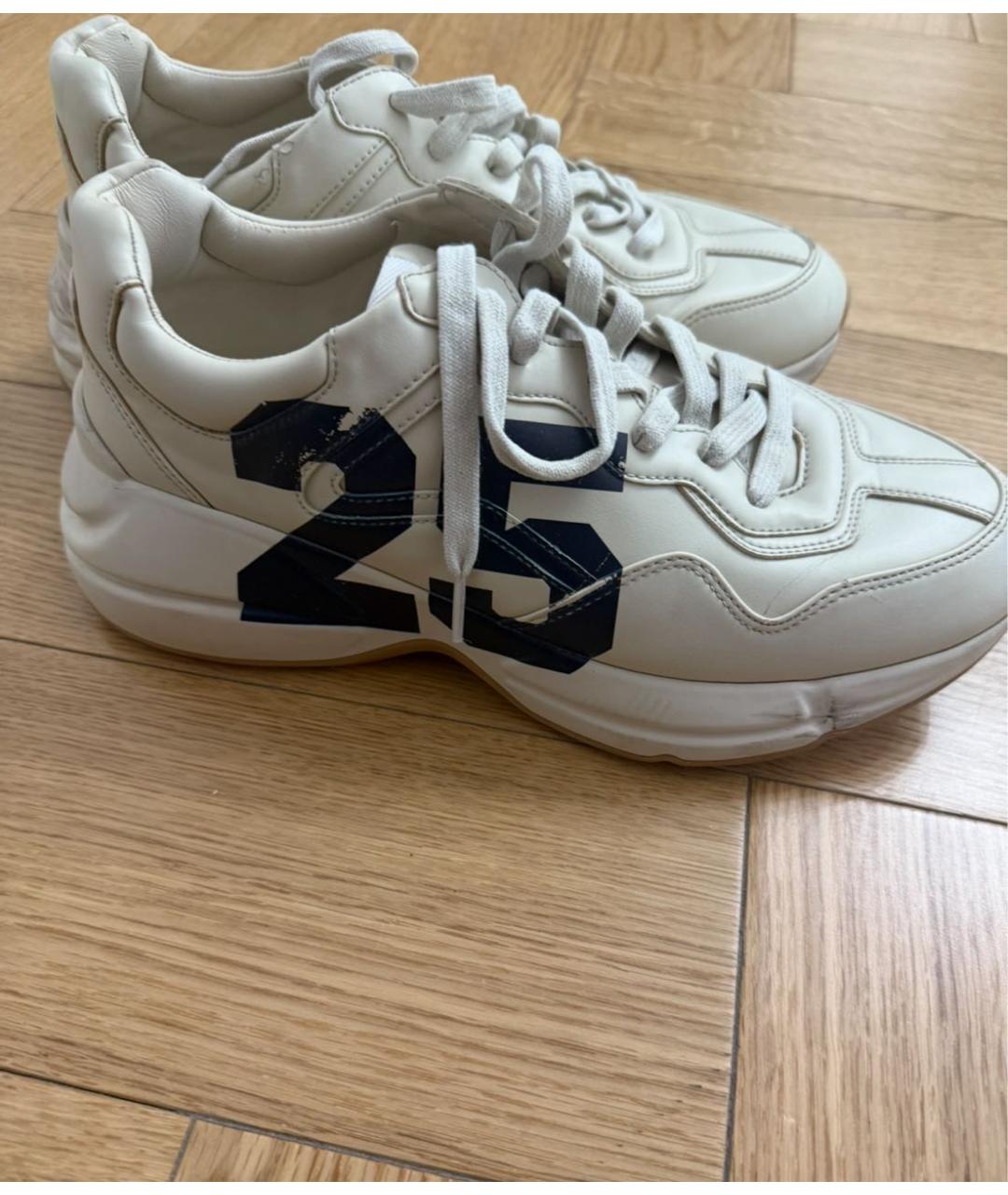 GUCCI Бежевые кожаные низкие кроссовки / кеды, фото 2