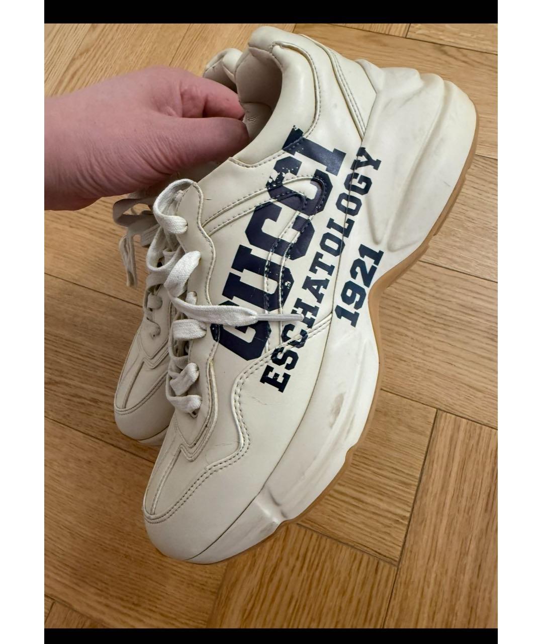 GUCCI Бежевые кожаные низкие кроссовки / кеды, фото 7