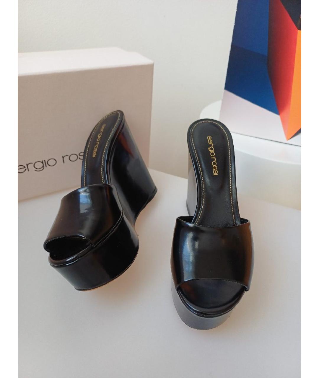 SERGIO ROSSI Черные кожаные сабо, фото 4