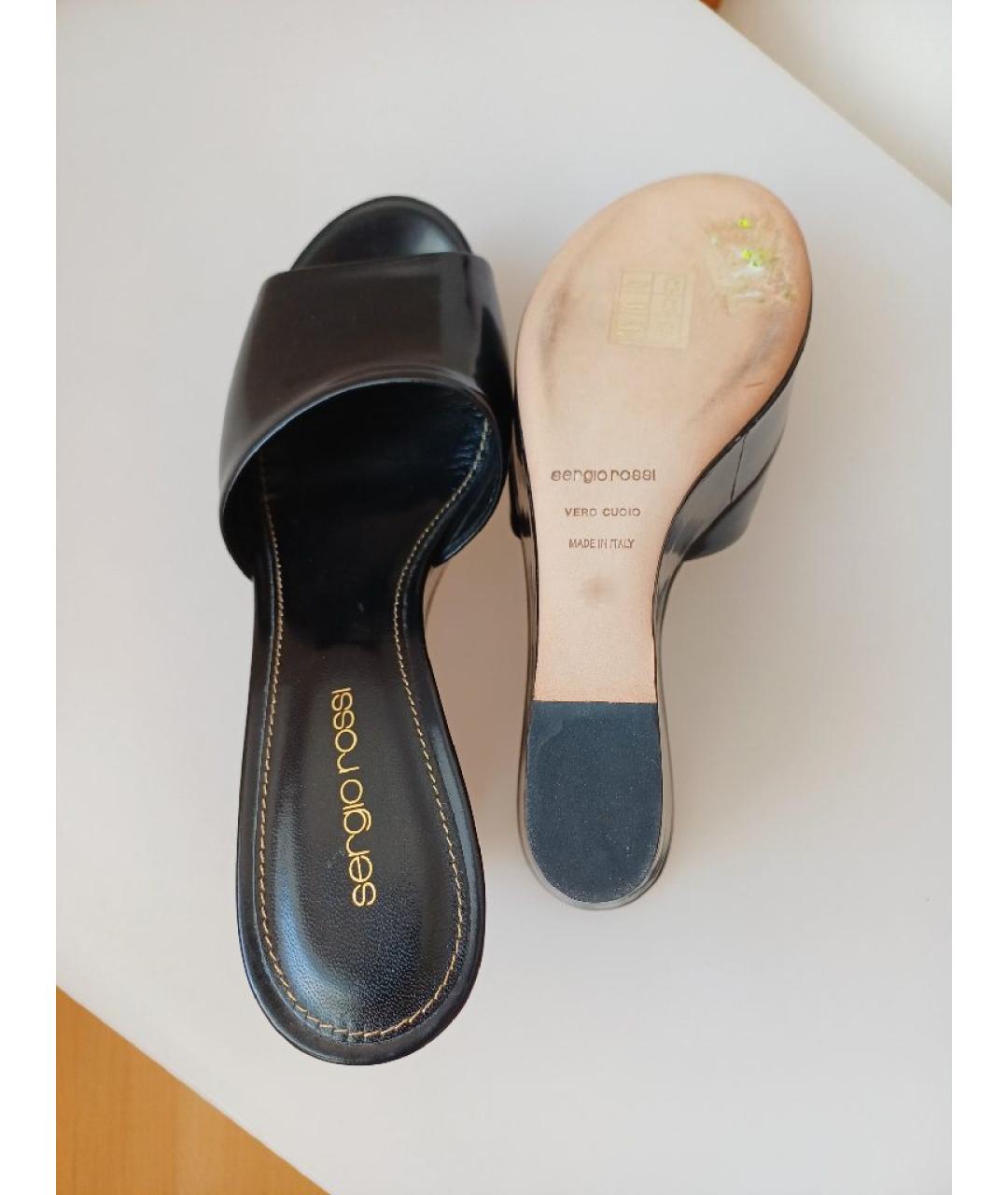 SERGIO ROSSI Черные кожаные сабо, фото 9