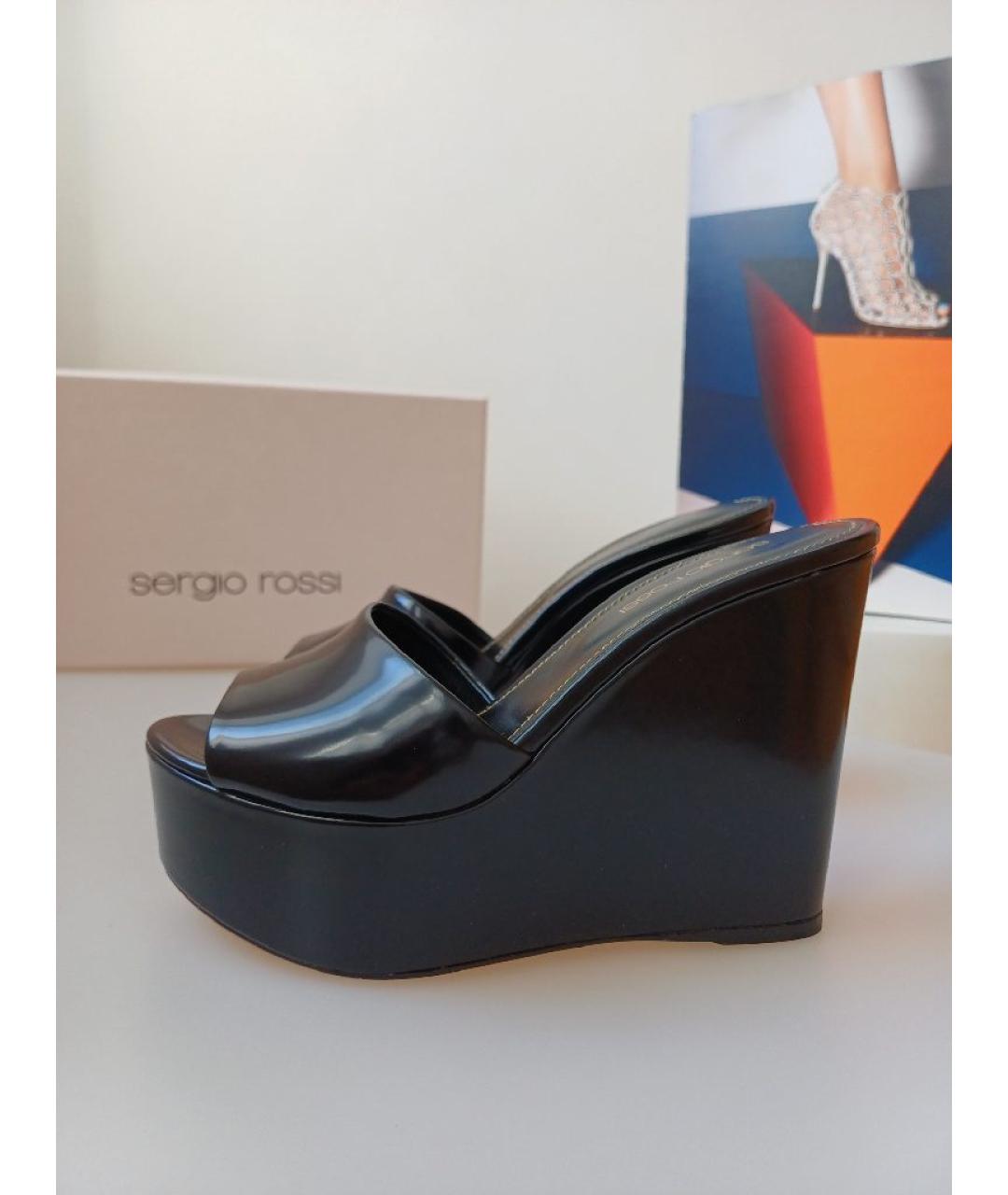 SERGIO ROSSI Черные кожаные сабо, фото 6