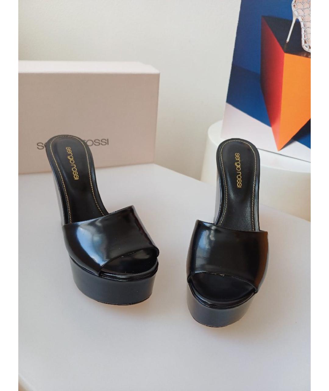 SERGIO ROSSI Черные кожаные сабо, фото 5