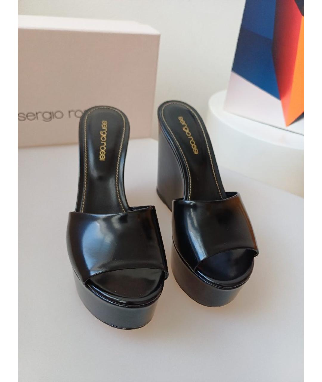 SERGIO ROSSI Черные кожаные сабо, фото 7