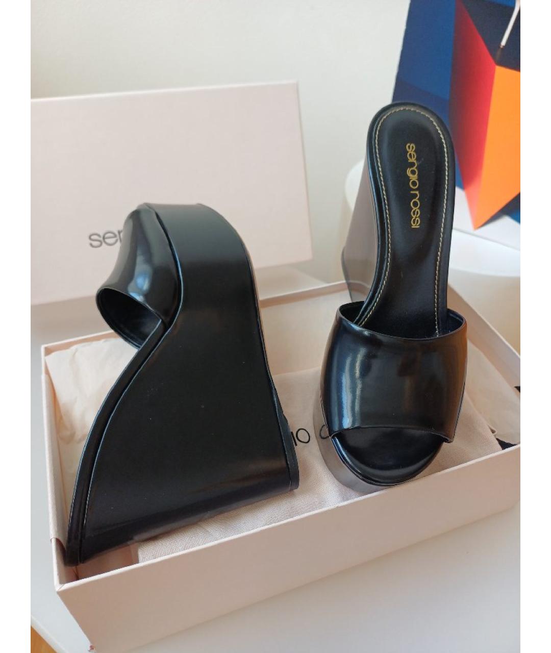 SERGIO ROSSI Черные кожаные сабо, фото 3