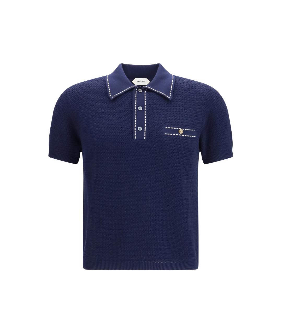 VERSACE Синее хлопковое поло с коротким рукавом, фото 1