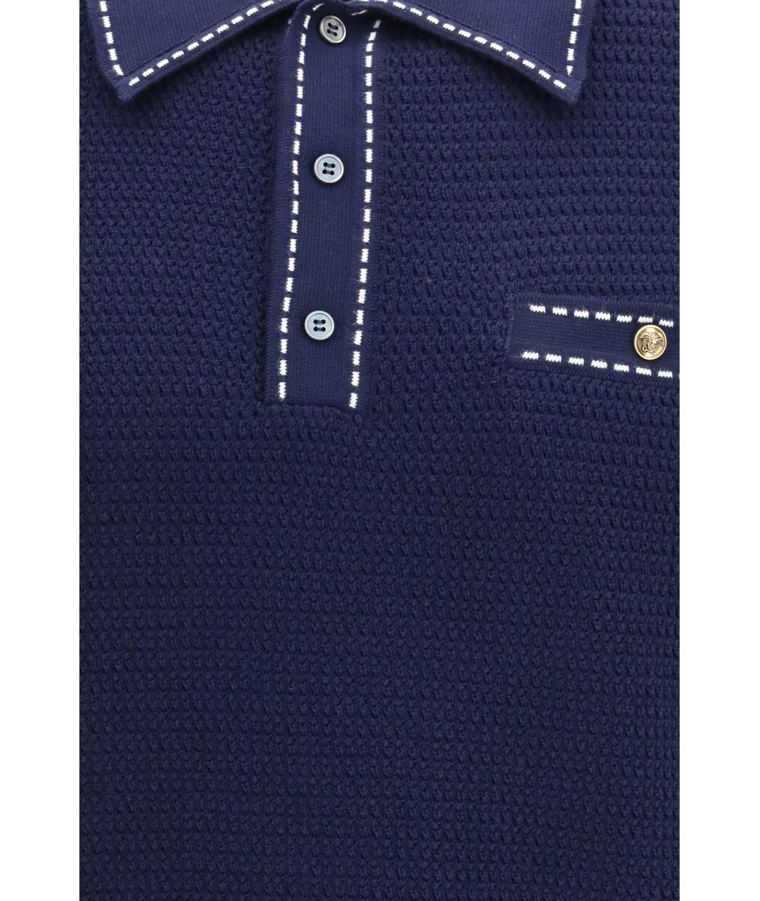 VERSACE Синее хлопковое поло с коротким рукавом, фото 3