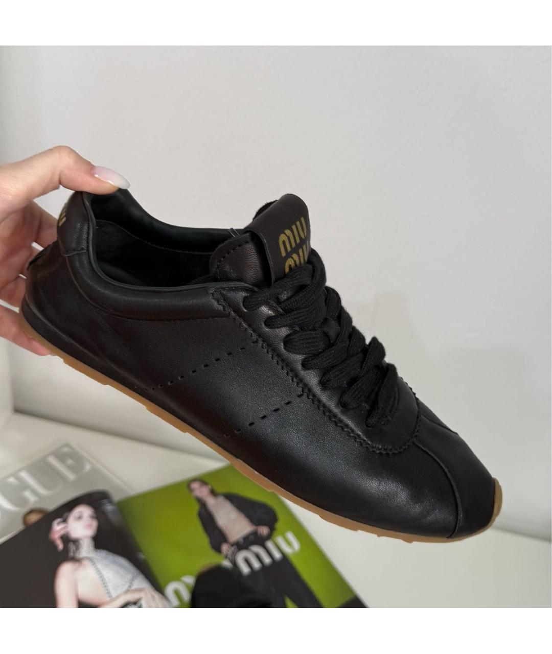MIU MIU Черные кожаные кроссовки, фото 5