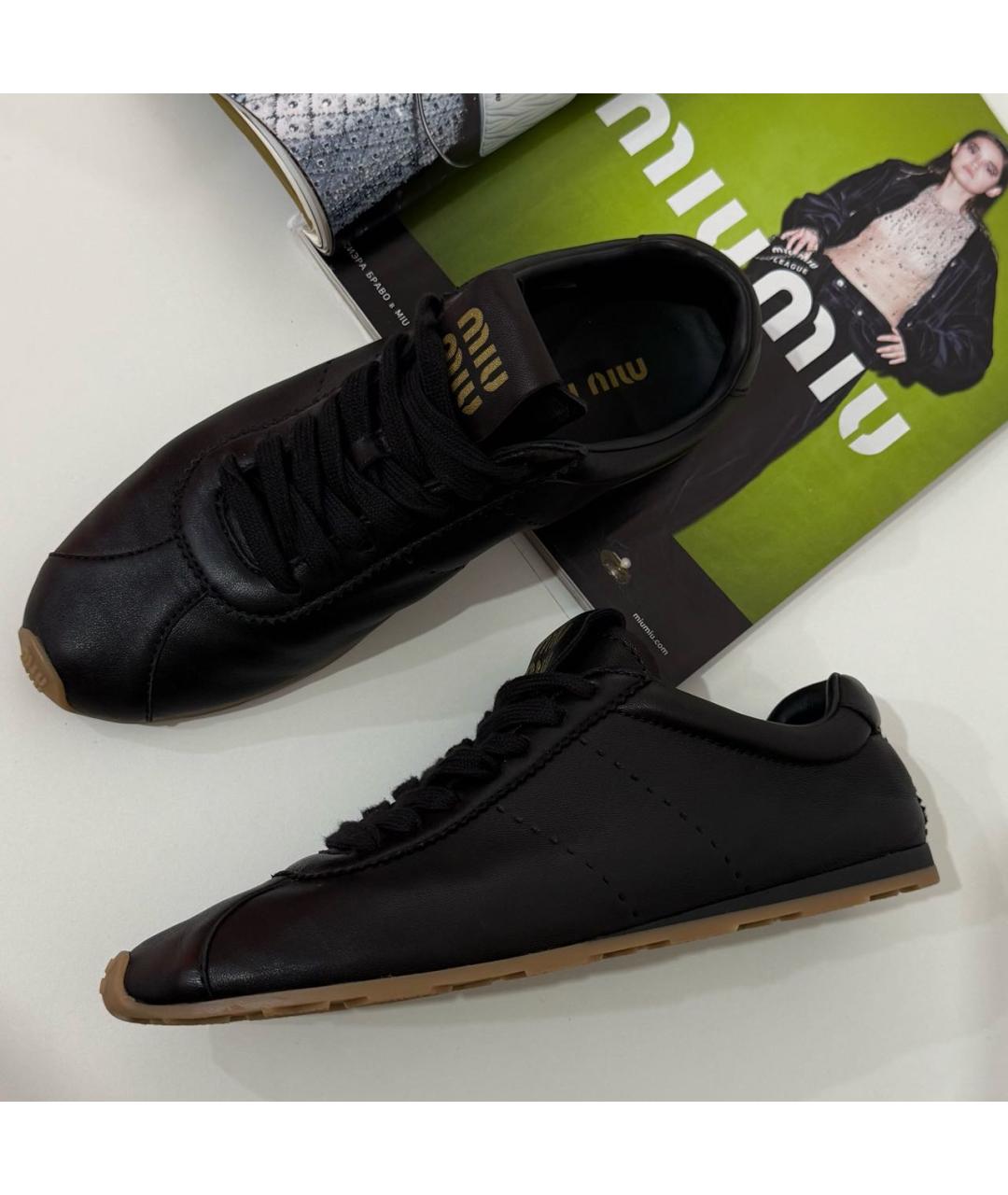 MIU MIU Черные кожаные кроссовки, фото 4