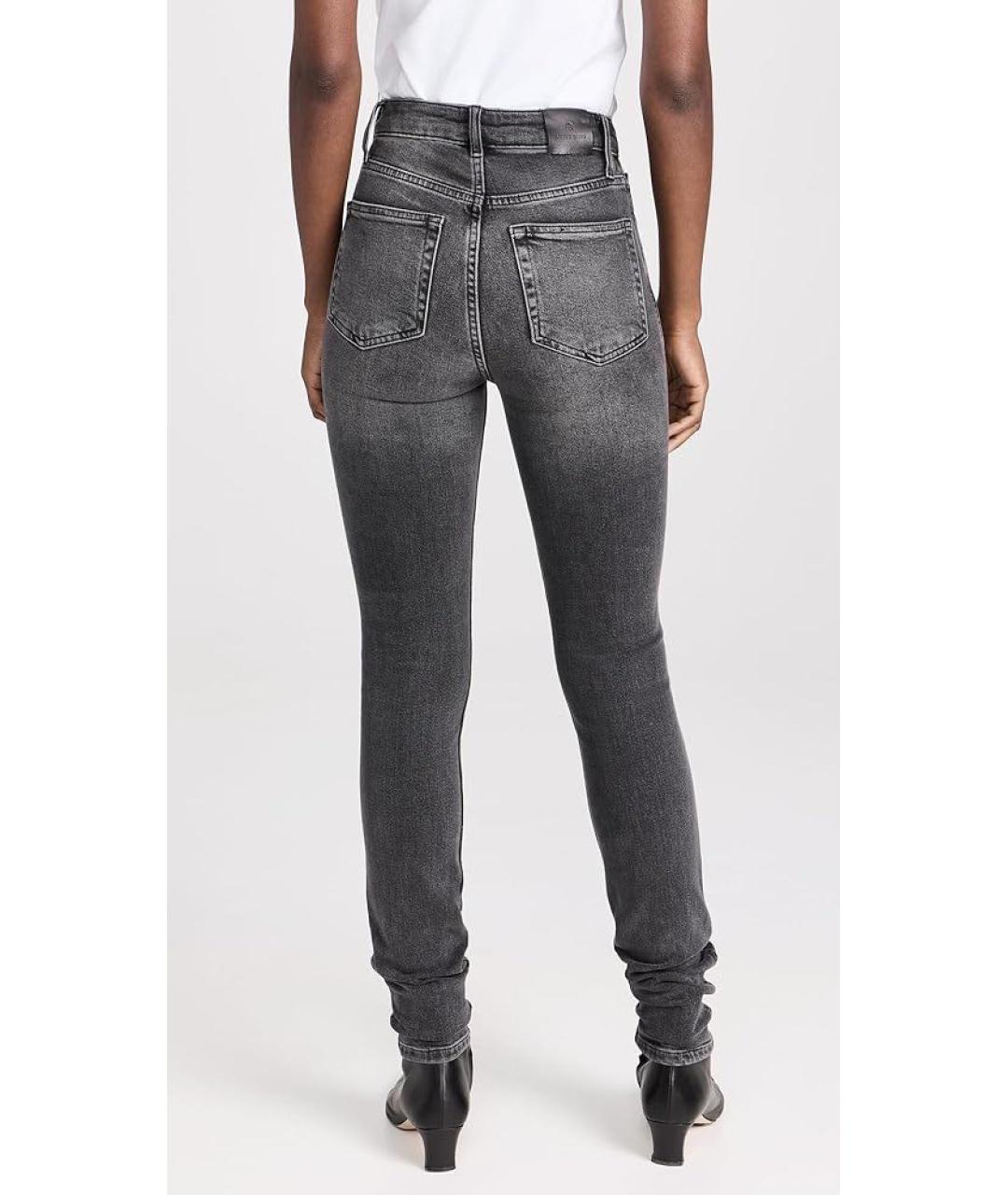 ANINE BING Антрацитовые хлопко-эластановые джинсы слим, фото 5