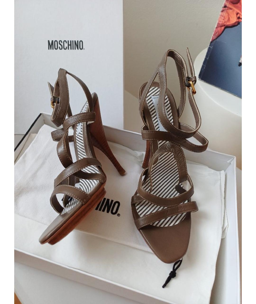 MOSCHINO Коричневые кожаные босоножки, фото 6