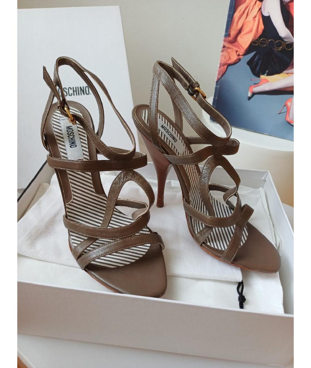 MOSCHINO Коричневые кожаные босоножки, фото 4