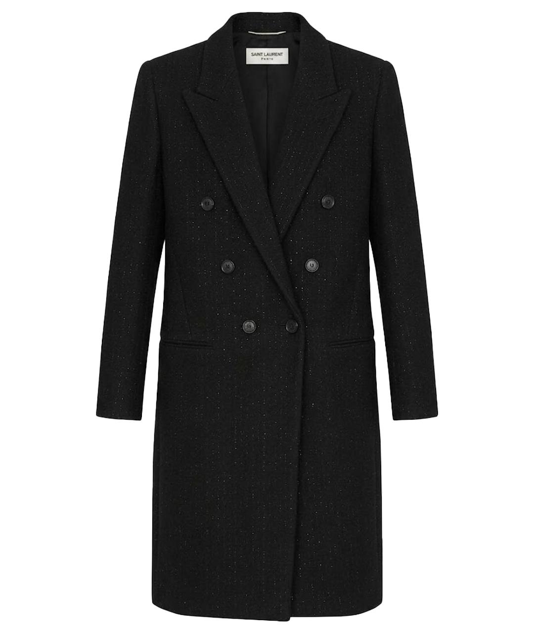 SAINT LAURENT Черное шерстяное пальто, фото 1