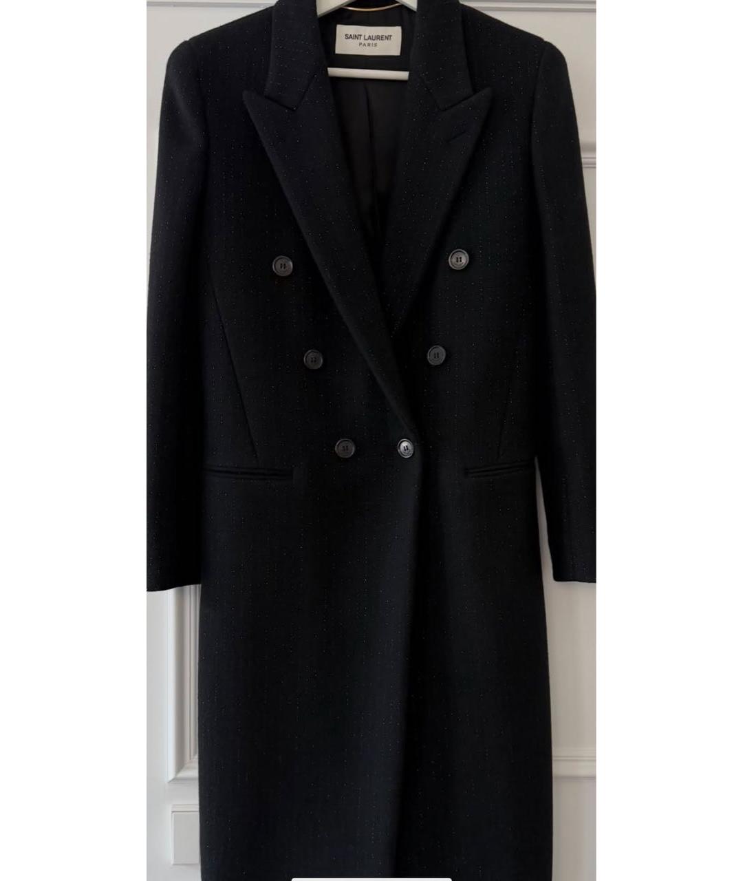SAINT LAURENT Черное шерстяное пальто, фото 5