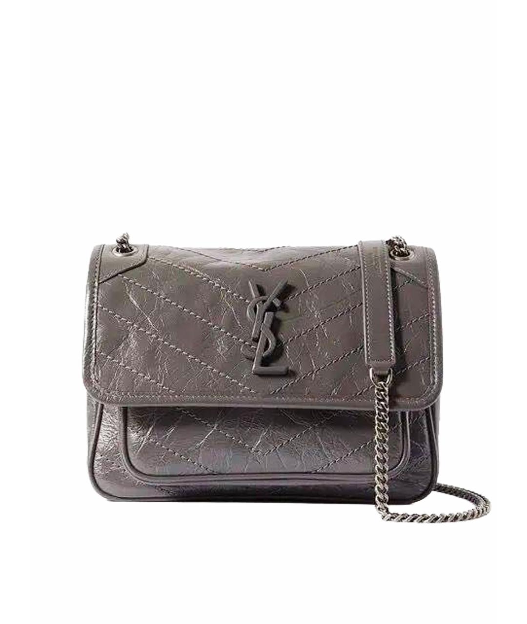 SAINT LAURENT Серая кожаная сумка через плечо, фото 1
