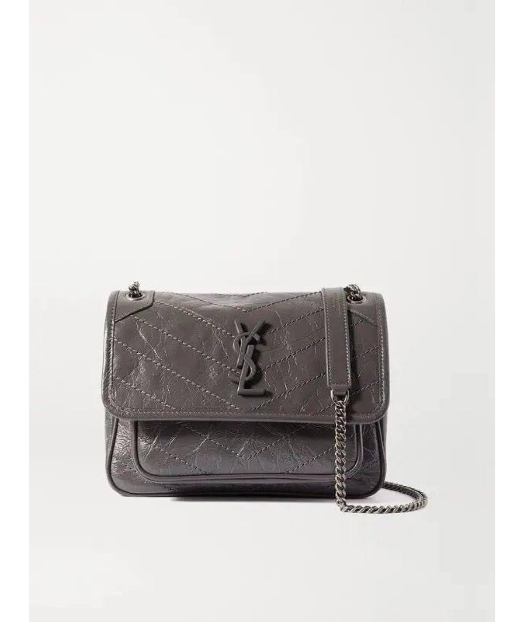 SAINT LAURENT Серая кожаная сумка через плечо, фото 6