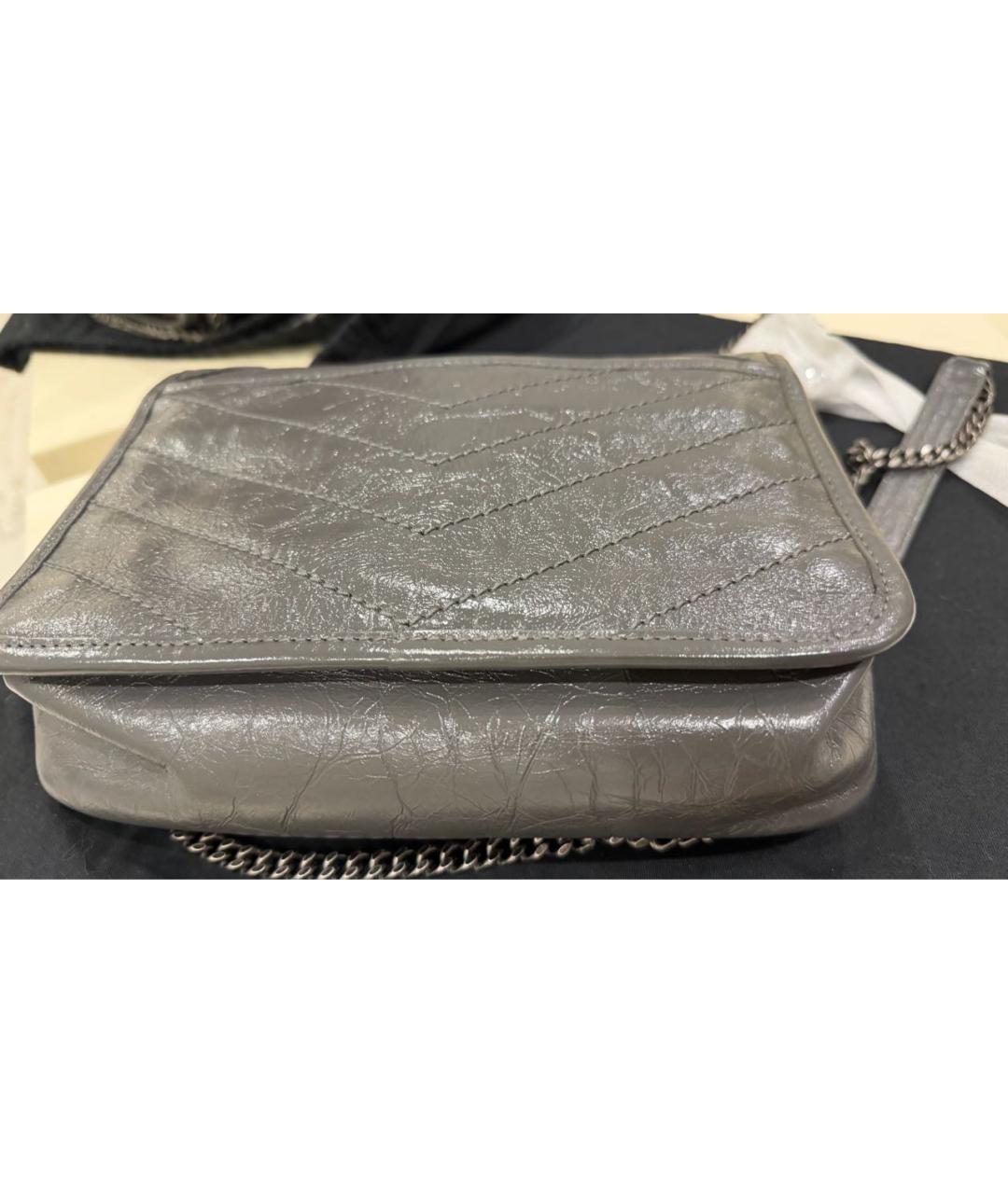 SAINT LAURENT Серая кожаная сумка через плечо, фото 5