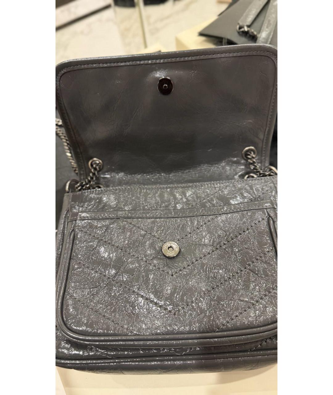 SAINT LAURENT Серая кожаная сумка через плечо, фото 4