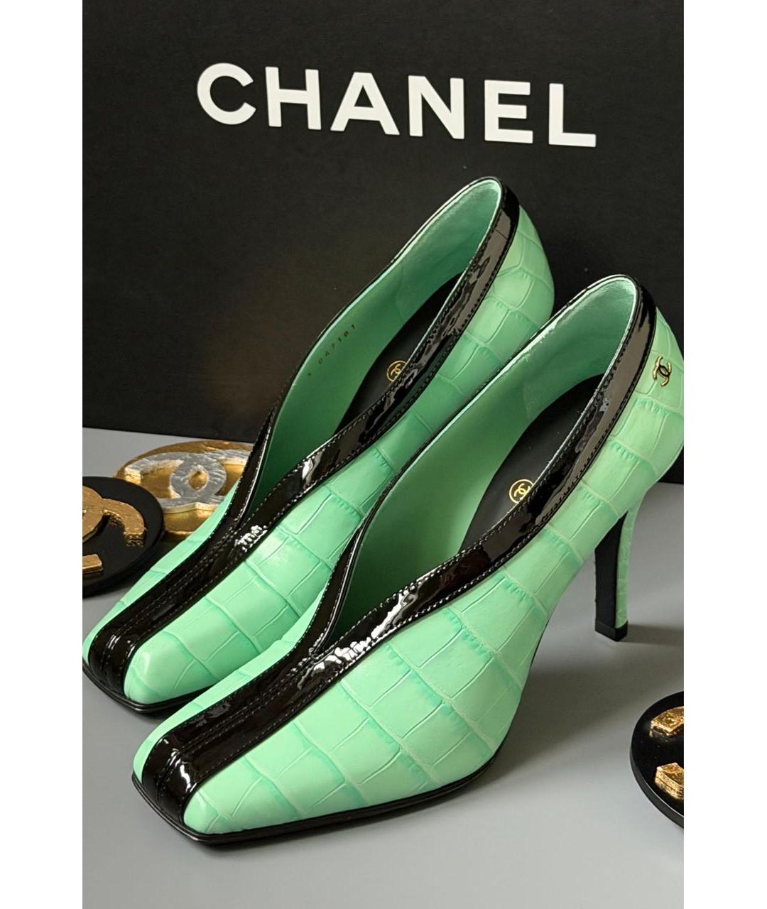 CHANEL Салатовые кожаные туфли, фото 2