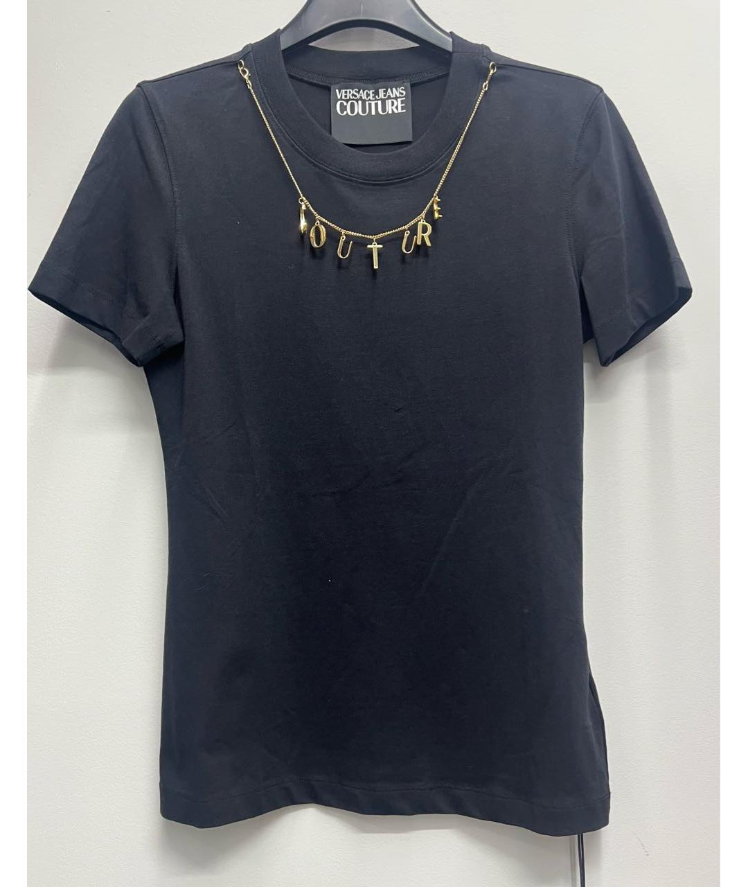 VERSACE Черная хлопко-эластановая футболка, фото 6