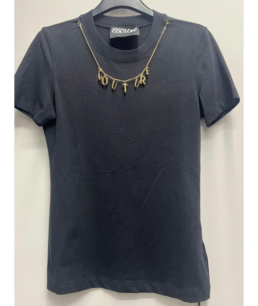 VERSACE Черная хлопко-эластановая футболка, фото 5