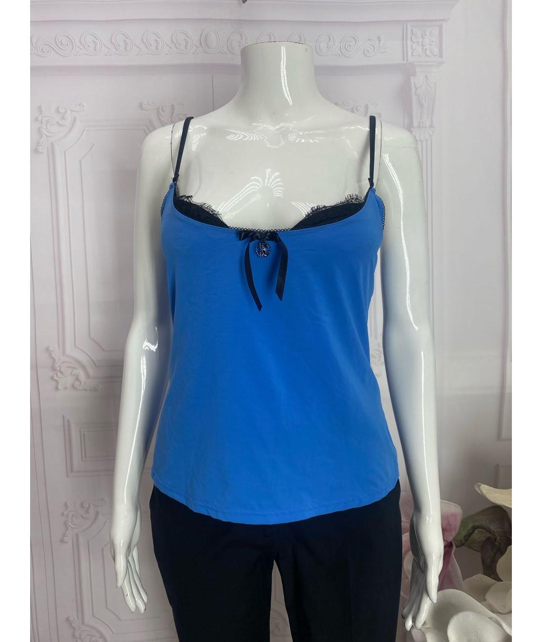 ROBERTO CAVALLI Синяя полиэстеровая майка, фото 5