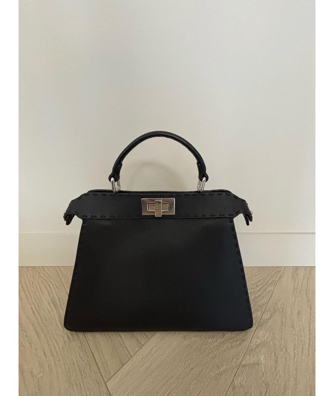 FENDI Черная кожаная сумка с короткими ручками, фото 9