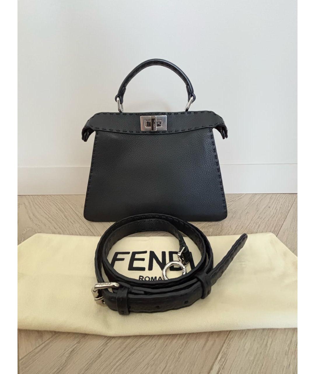 FENDI Черная кожаная сумка с короткими ручками, фото 2