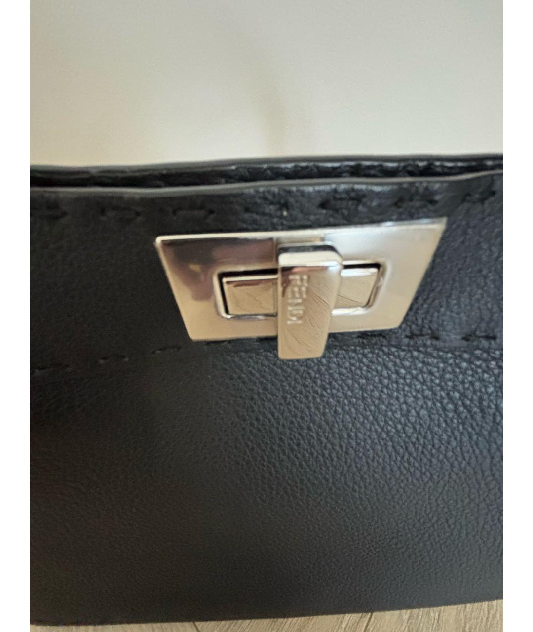 FENDI Черная кожаная сумка с короткими ручками, фото 7