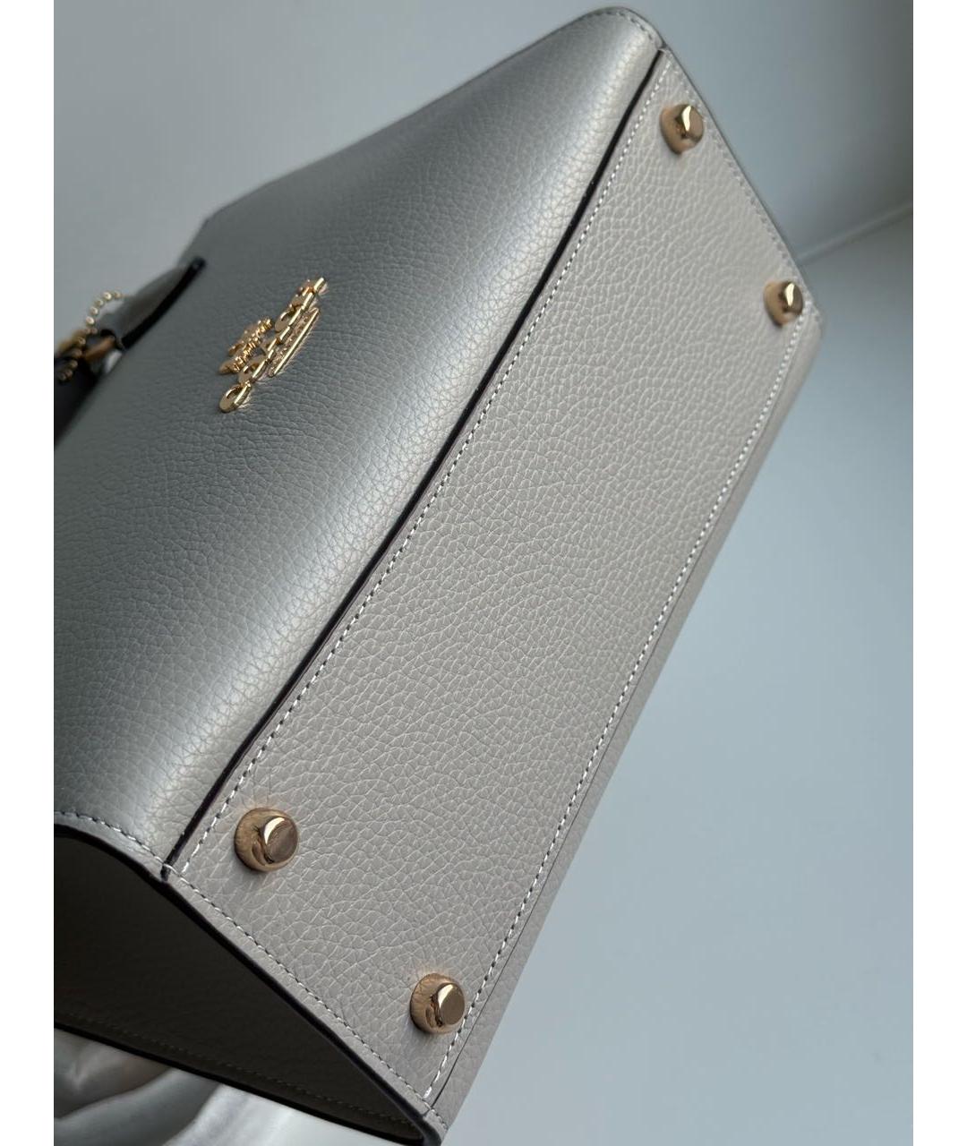 COACH Серая кожаная сумка с короткими ручками, фото 8