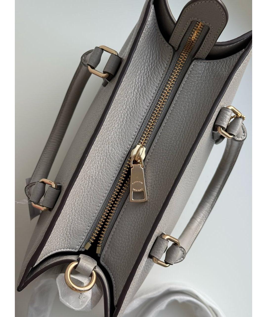 COACH Серая кожаная сумка с короткими ручками, фото 6