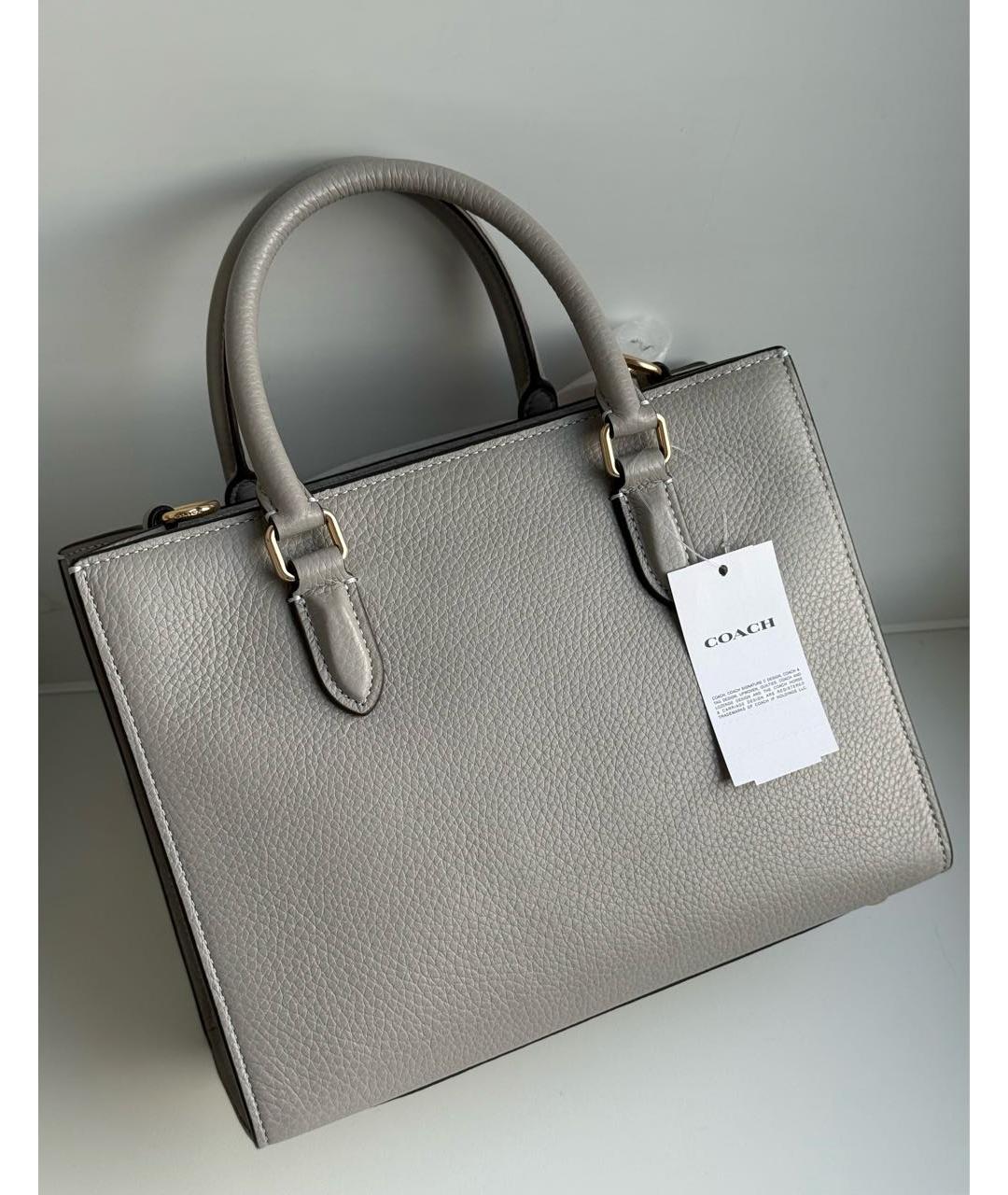 COACH Серая кожаная сумка с короткими ручками, фото 3