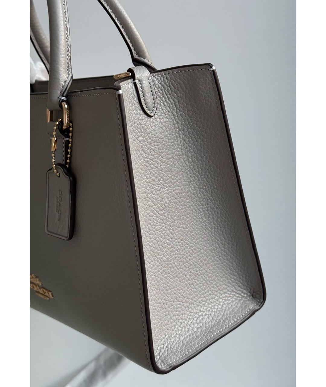 COACH Серая кожаная сумка с короткими ручками, фото 7