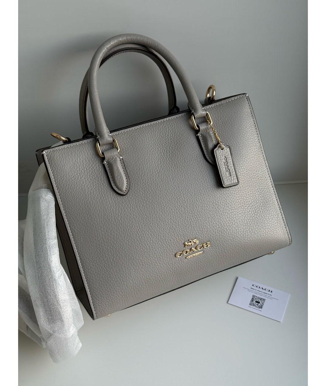 COACH Серая кожаная сумка с короткими ручками, фото 2