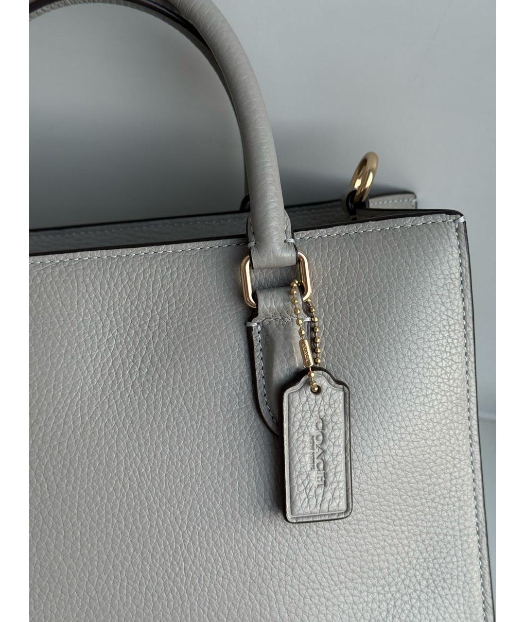 COACH Серая кожаная сумка с короткими ручками, фото 5