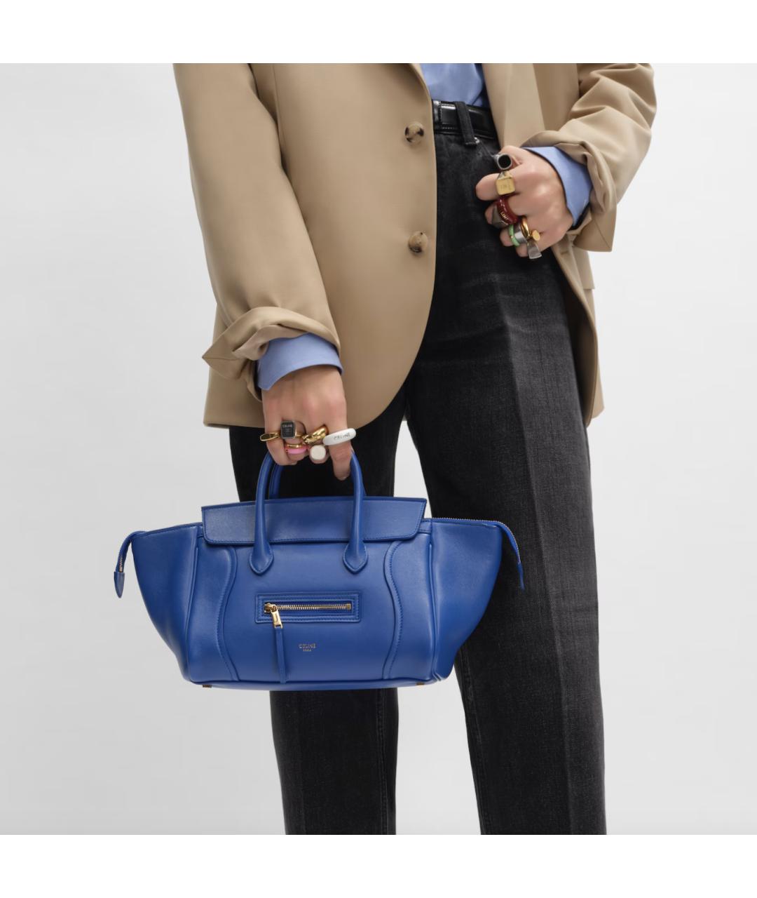 CELINE Голубая кожаная сумка тоут, фото 2