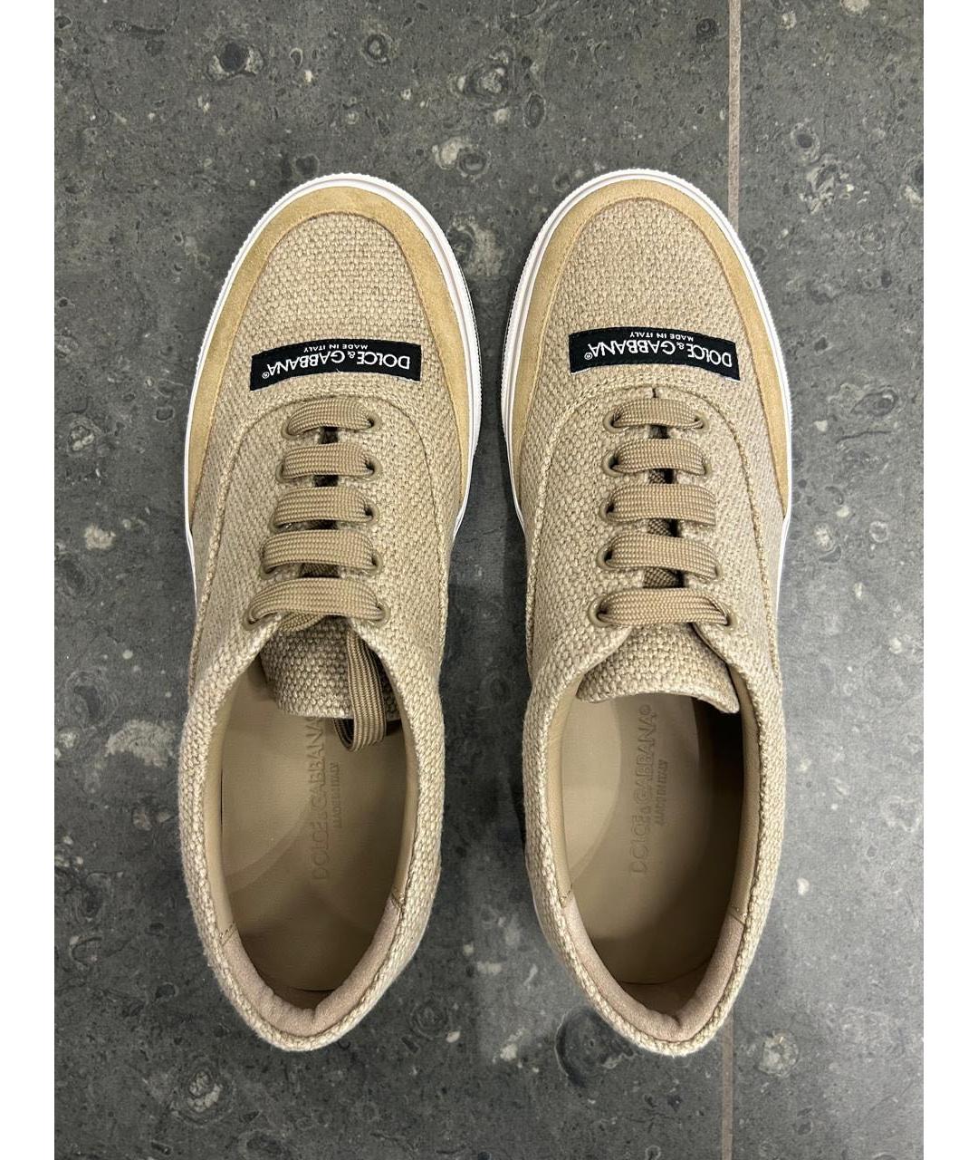 DOLCE&GABBANA Бежевые текстильные низкие кроссовки / кеды, фото 7