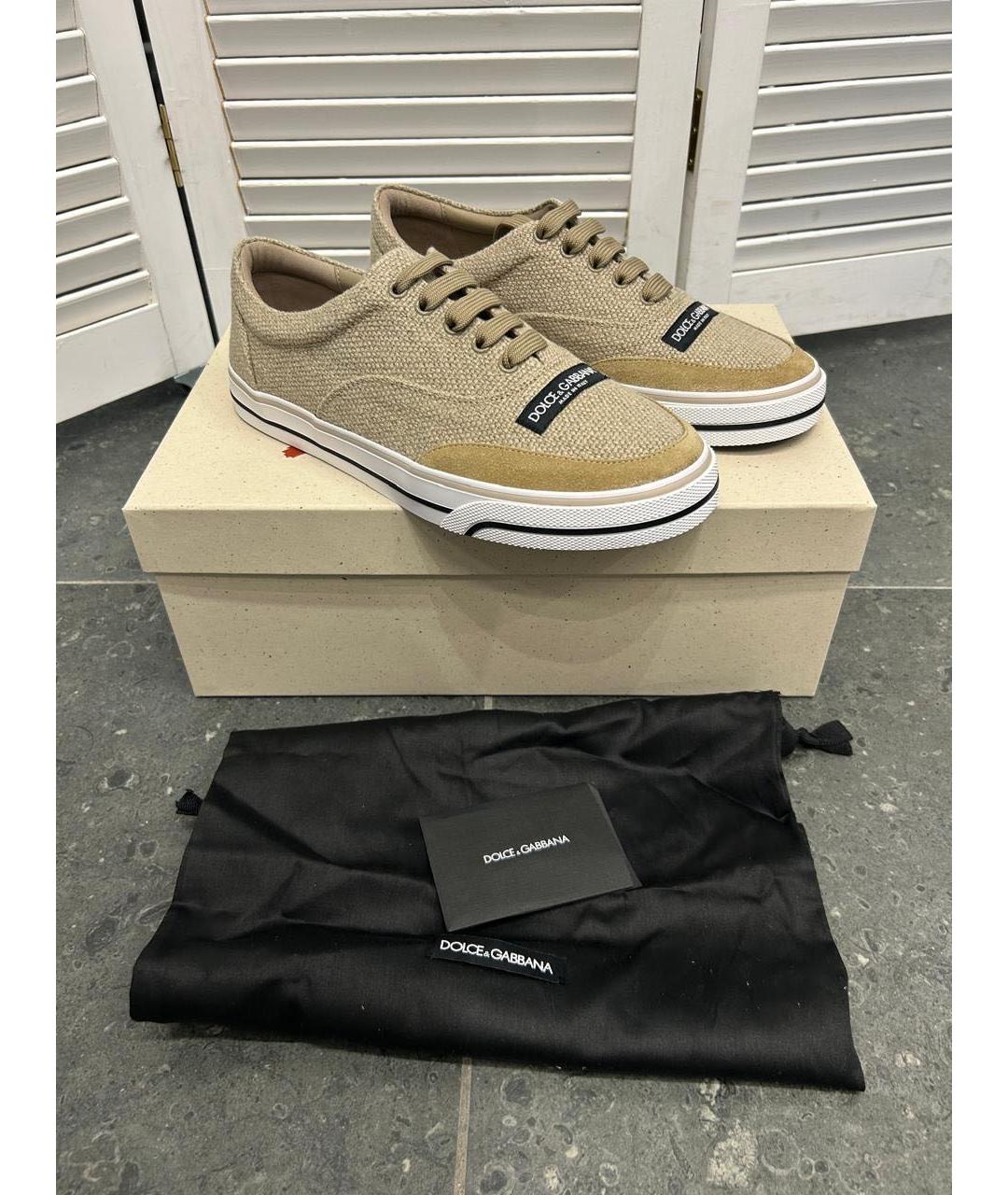 DOLCE&GABBANA Бежевые текстильные низкие кроссовки / кеды, фото 2