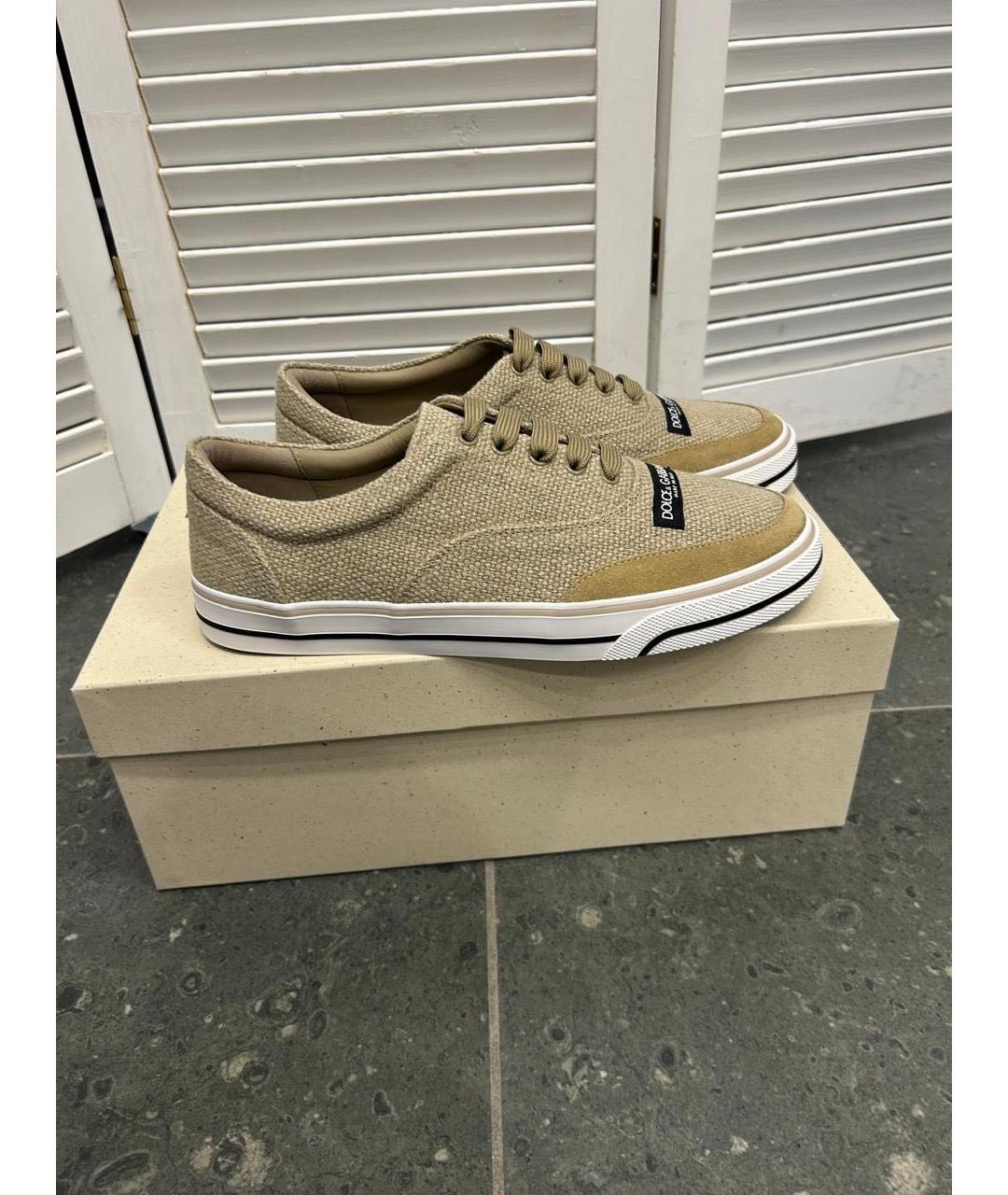DOLCE&GABBANA Бежевые текстильные низкие кроссовки / кеды, фото 8