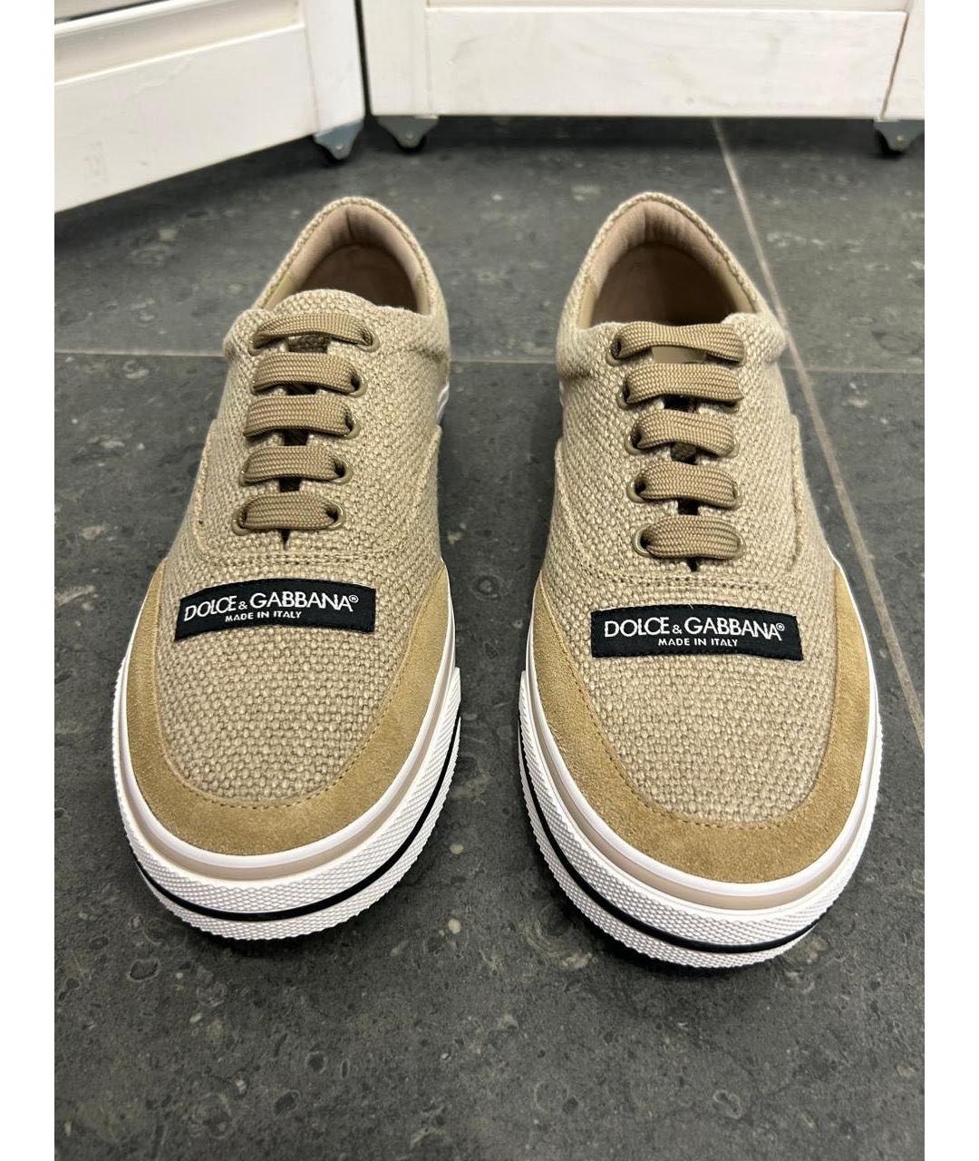 DOLCE&GABBANA Бежевые текстильные низкие кроссовки / кеды, фото 3