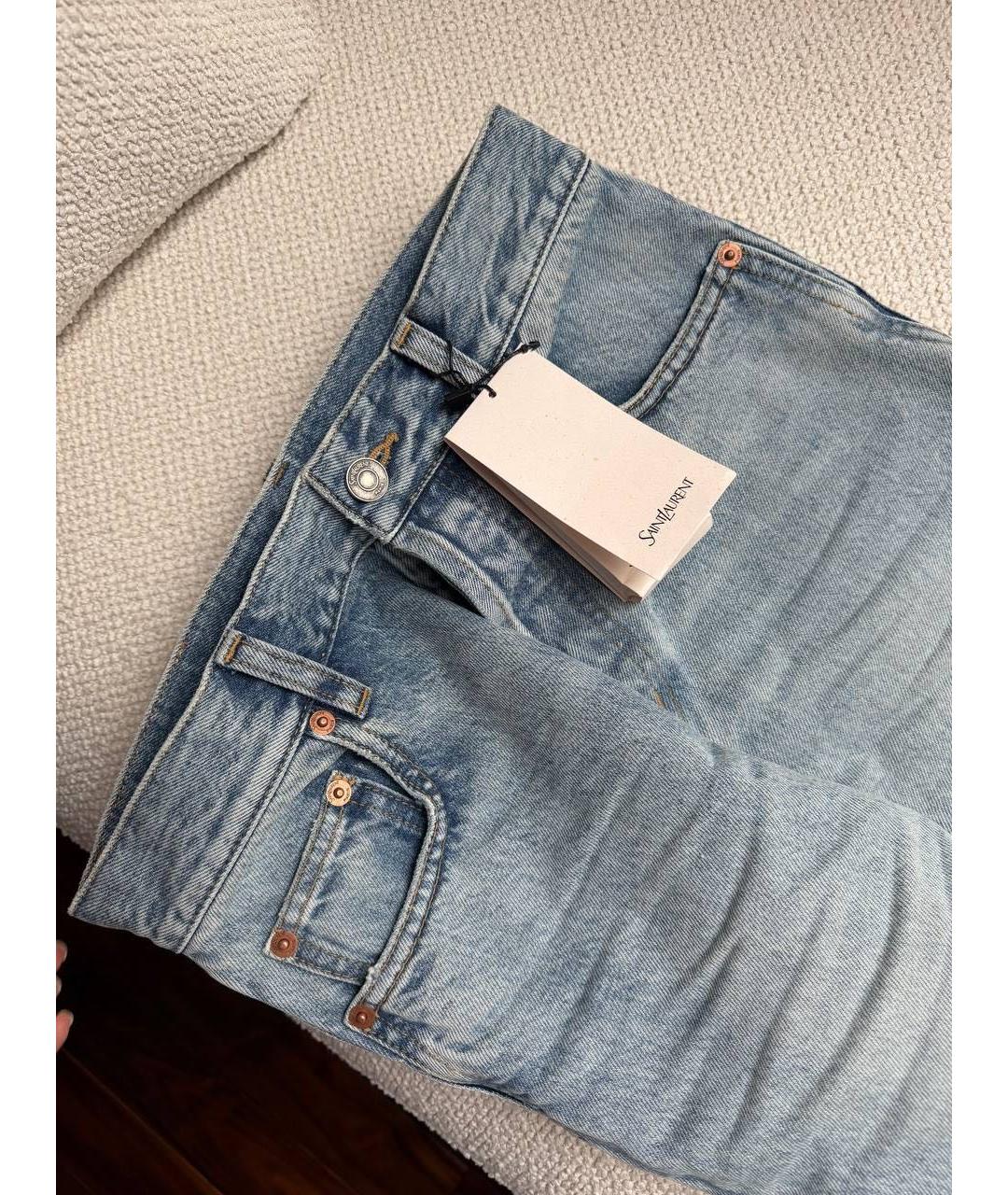 SAINT LAURENT Голубые хлопковые прямые джинсы, фото 4