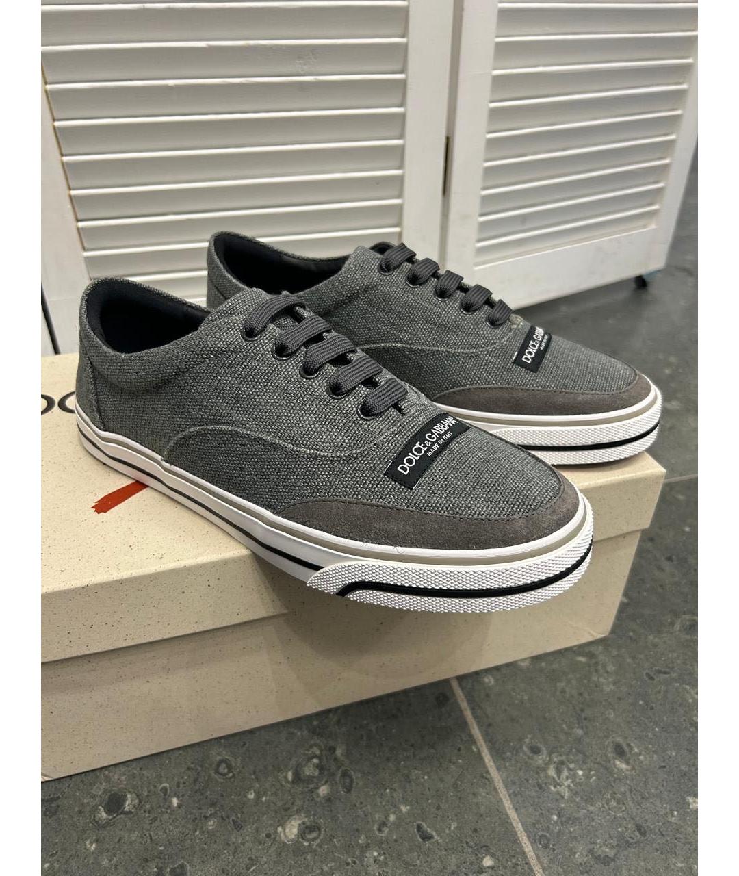 DOLCE&GABBANA Серые текстильные низкие кроссовки / кеды, фото 2