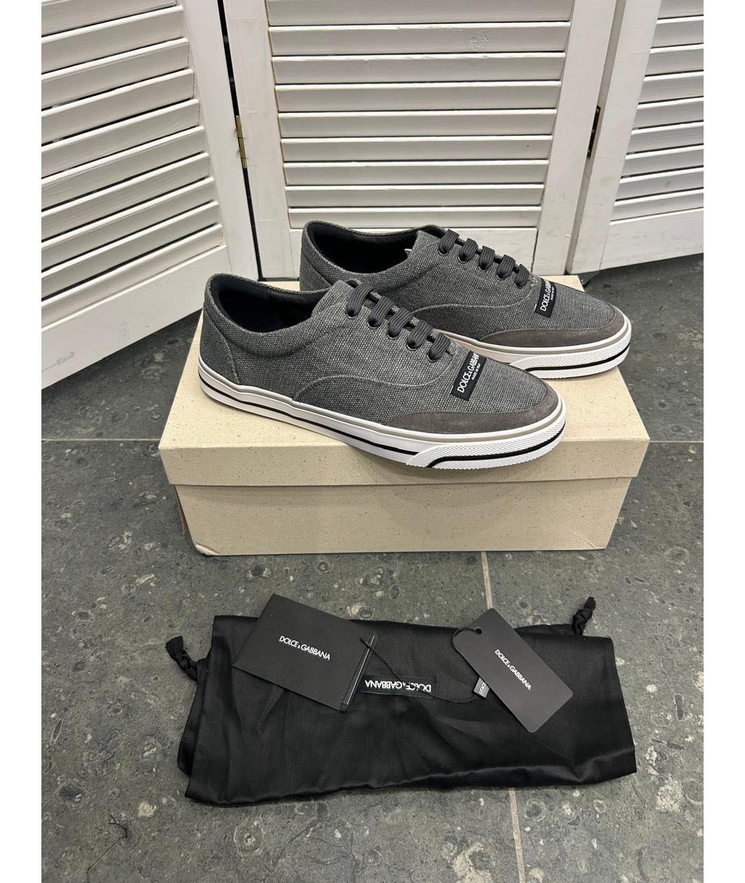 DOLCE&GABBANA Серые текстильные низкие кроссовки / кеды, фото 3